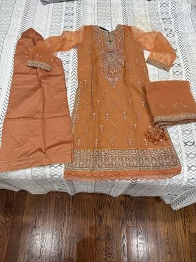 J. Formals Organza Embroidered 3 Pc Suit, Size M Pakistani